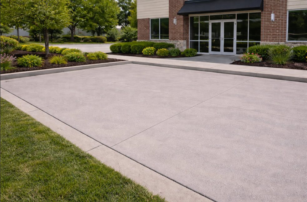 Concrete Parking Lot or Slab in Bay View WI by Morici Bros Concrete LLC Concrete parking lot installation with landscaped edges, designed for durability and traffic flow, in Bay View, WI.