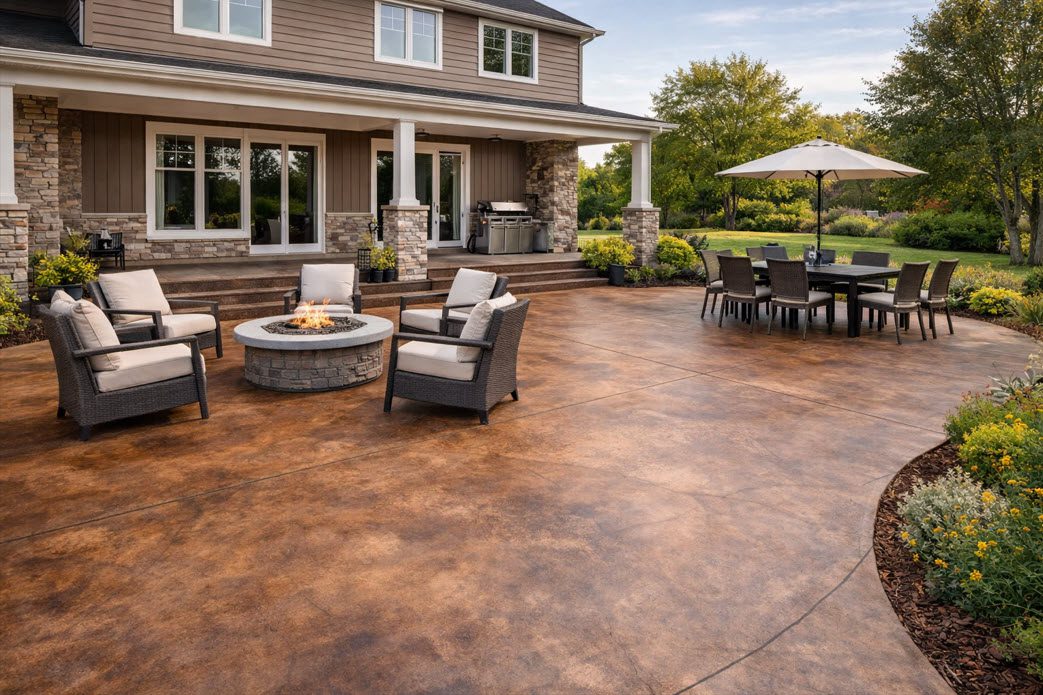 Stained Concrete Patio in Greendale done by Concrete Contractor Morici Bros Concrete LLC