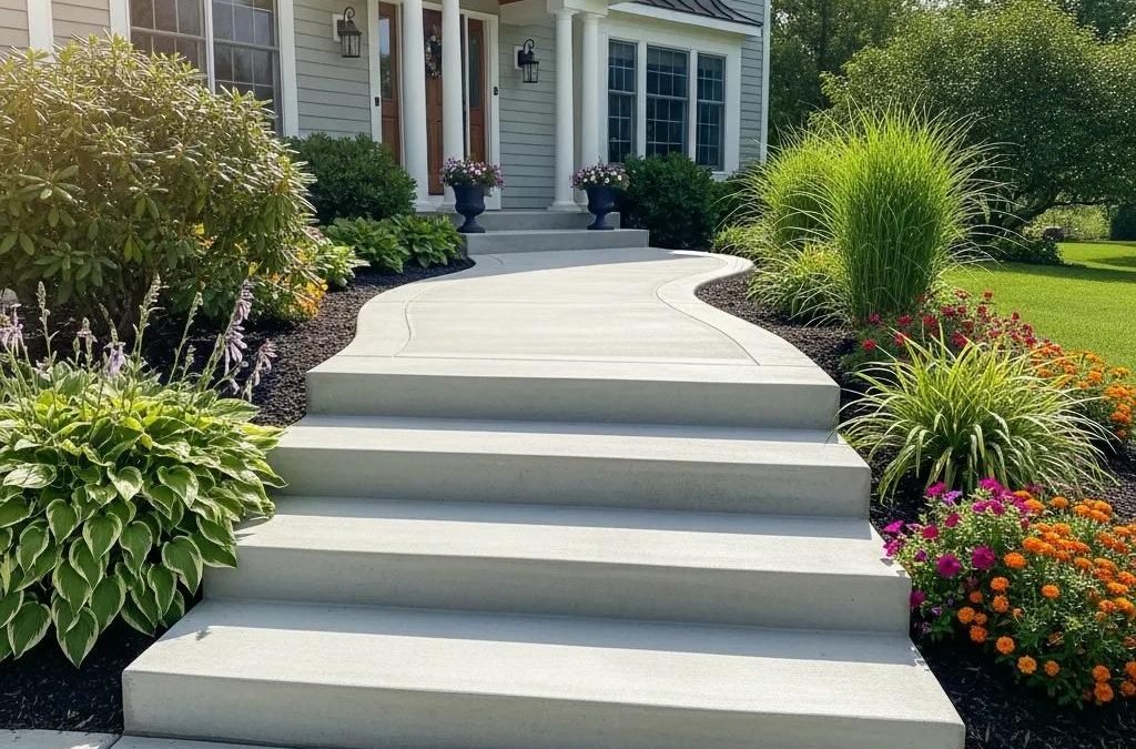 Beautifully installed concrete steps at a residential entrance in Waukesha, WI