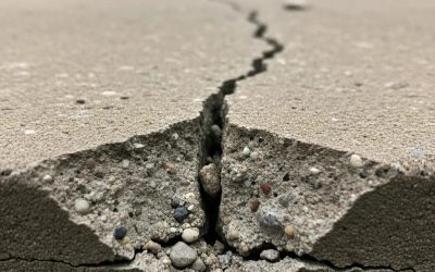 Close-up of a cracked concrete slab highlighting texture and details of damage, relevant to causes and solutions for concrete cracks.