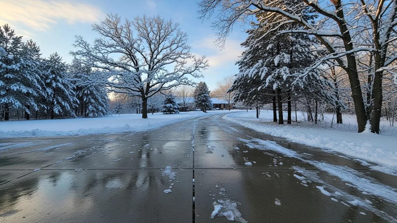 Concrete driveway in Wisconsin winter, demonstrating resilience against snow and ice