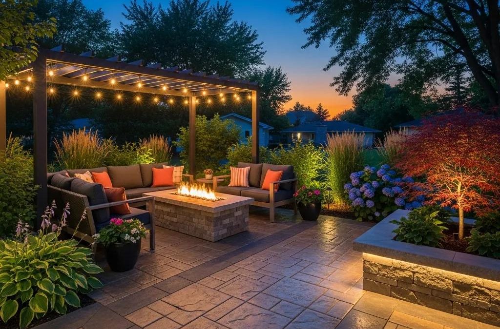 Custom concrete patio in Oak Creek, showcasing stamped design and outdoor living space