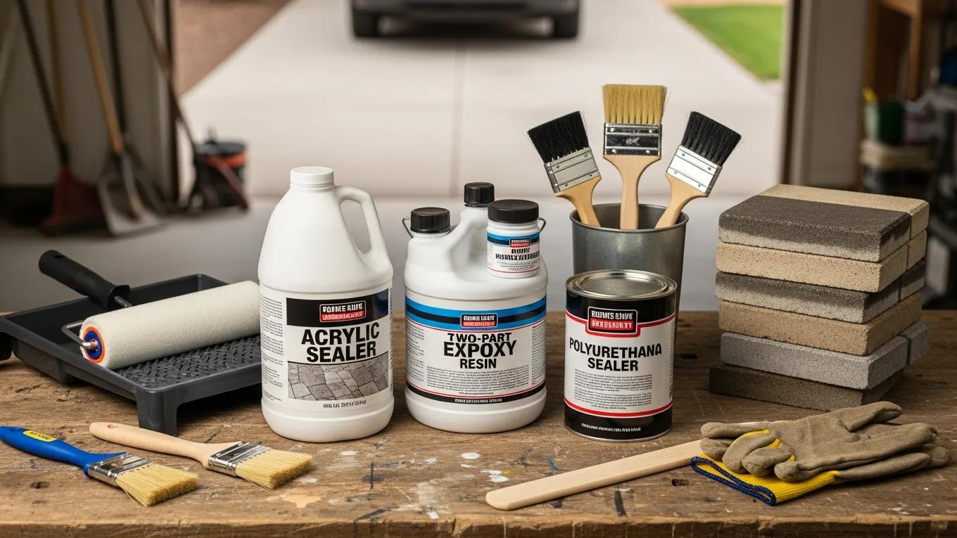 Different types of concrete sealers for winter protection, including tools for application