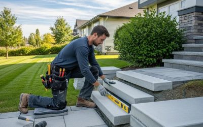 Professional contractor installing concrete steps at a residential property, ensuring quality craftsmanship for enhanced curb appeal in Cudahy, WI.