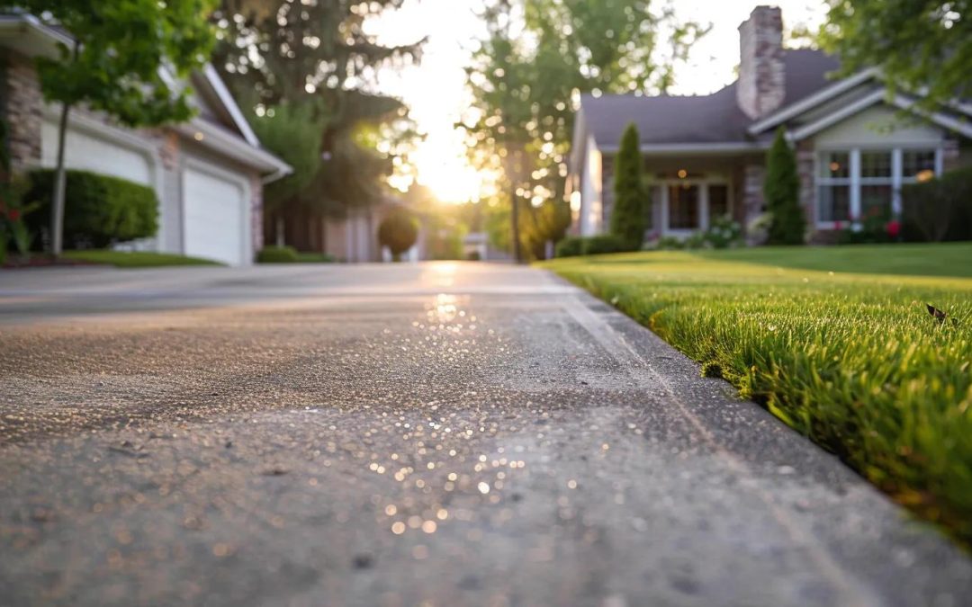 Newly installed concrete driveway in a suburban Milwaukee neighborhood