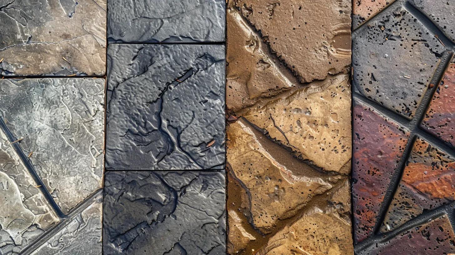 Different types of concrete materials for driveways including standard and decorative options
