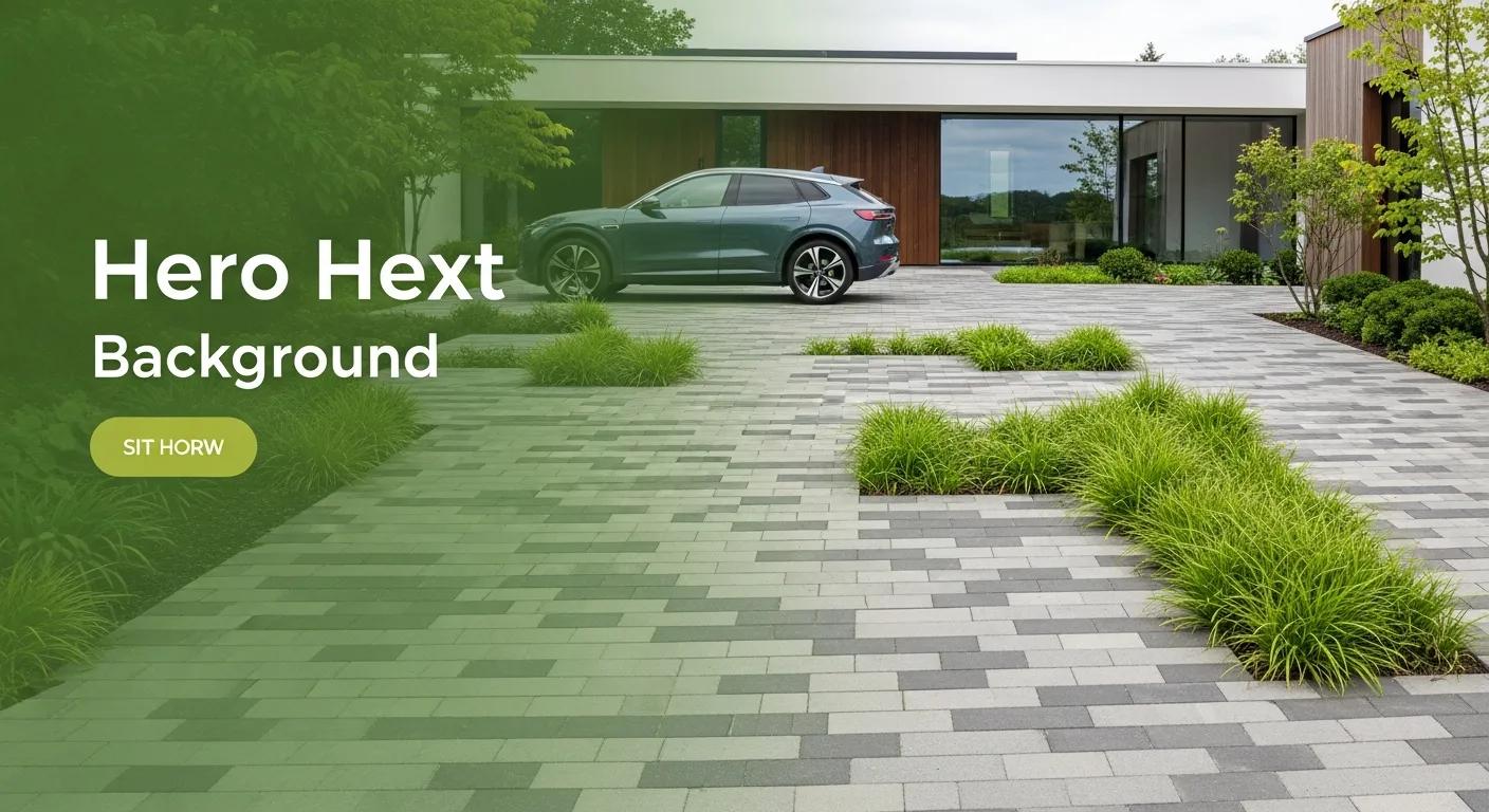 Eco-friendly permeable concrete driveway with decorative grass and modern vehicle, showcasing sustainable design and stormwater management.