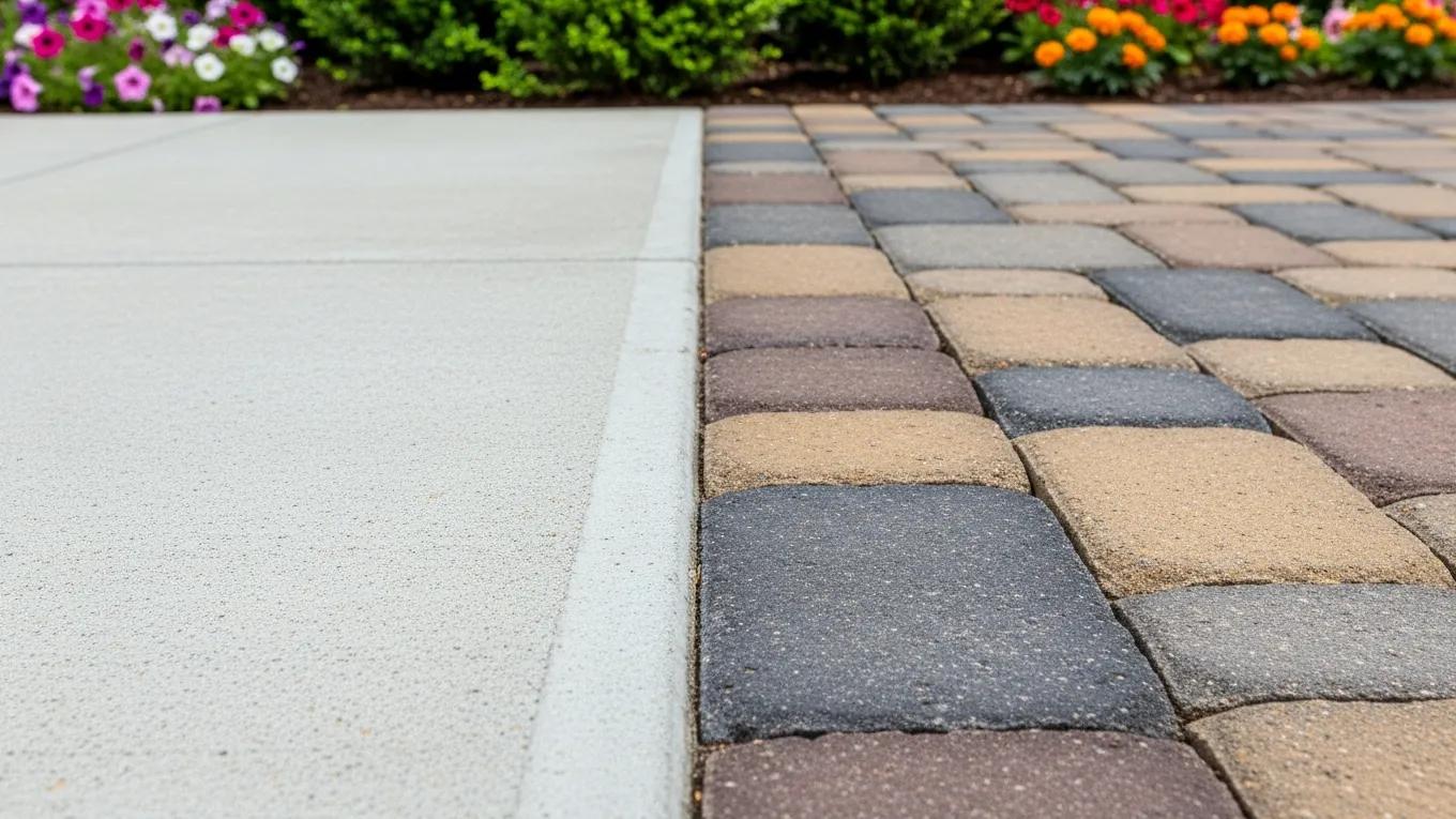 Close-up of concrete and paver walkways highlighting durability and texture