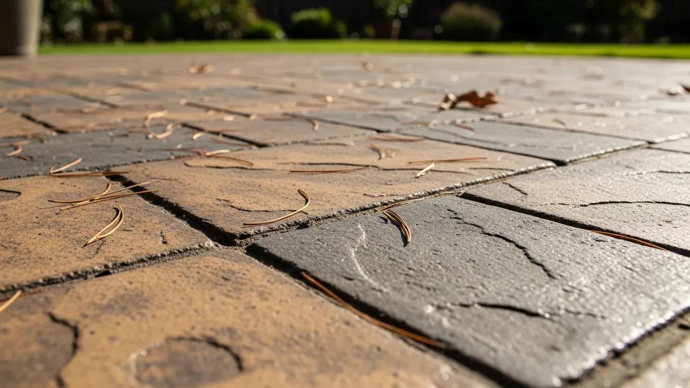 Close-up of durable stamped concrete patio showcasing texture and weather resistance