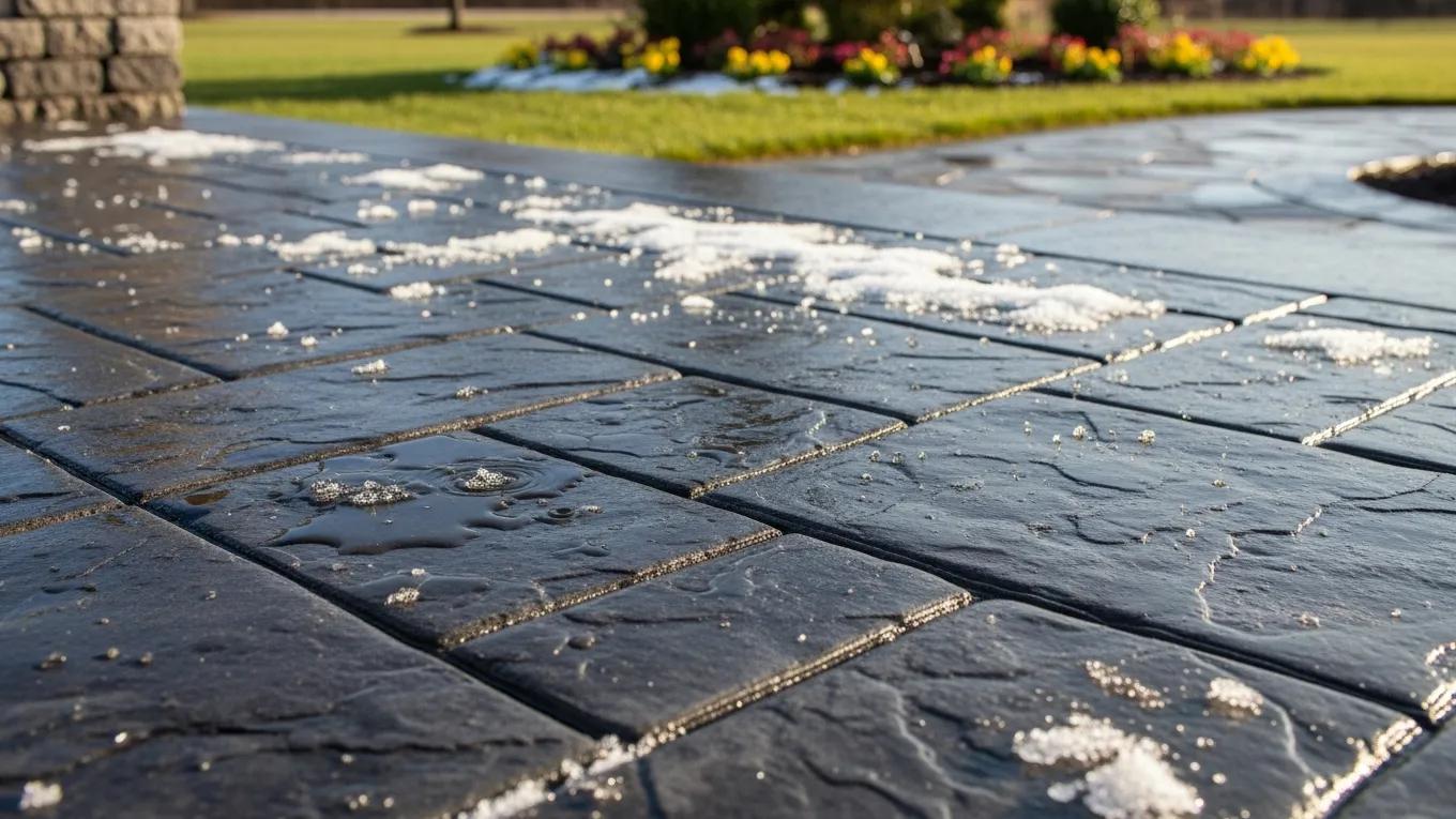 Close-up of durable stamped concrete surface demonstrating weather resistance