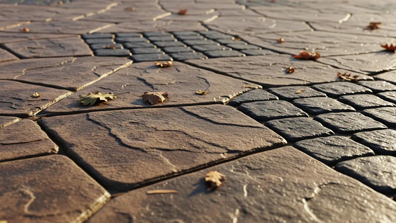 Close-up of stamped concrete showcasing decorative patterns and textures