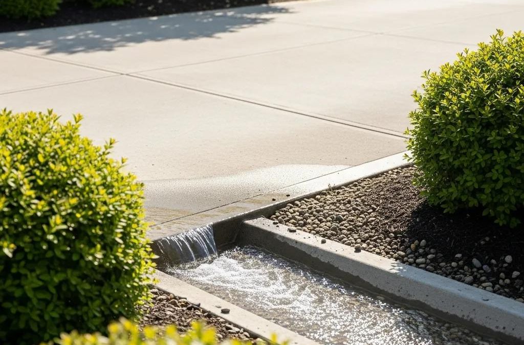 Concrete driveway with effective drainage solutions showcasing a French drain system