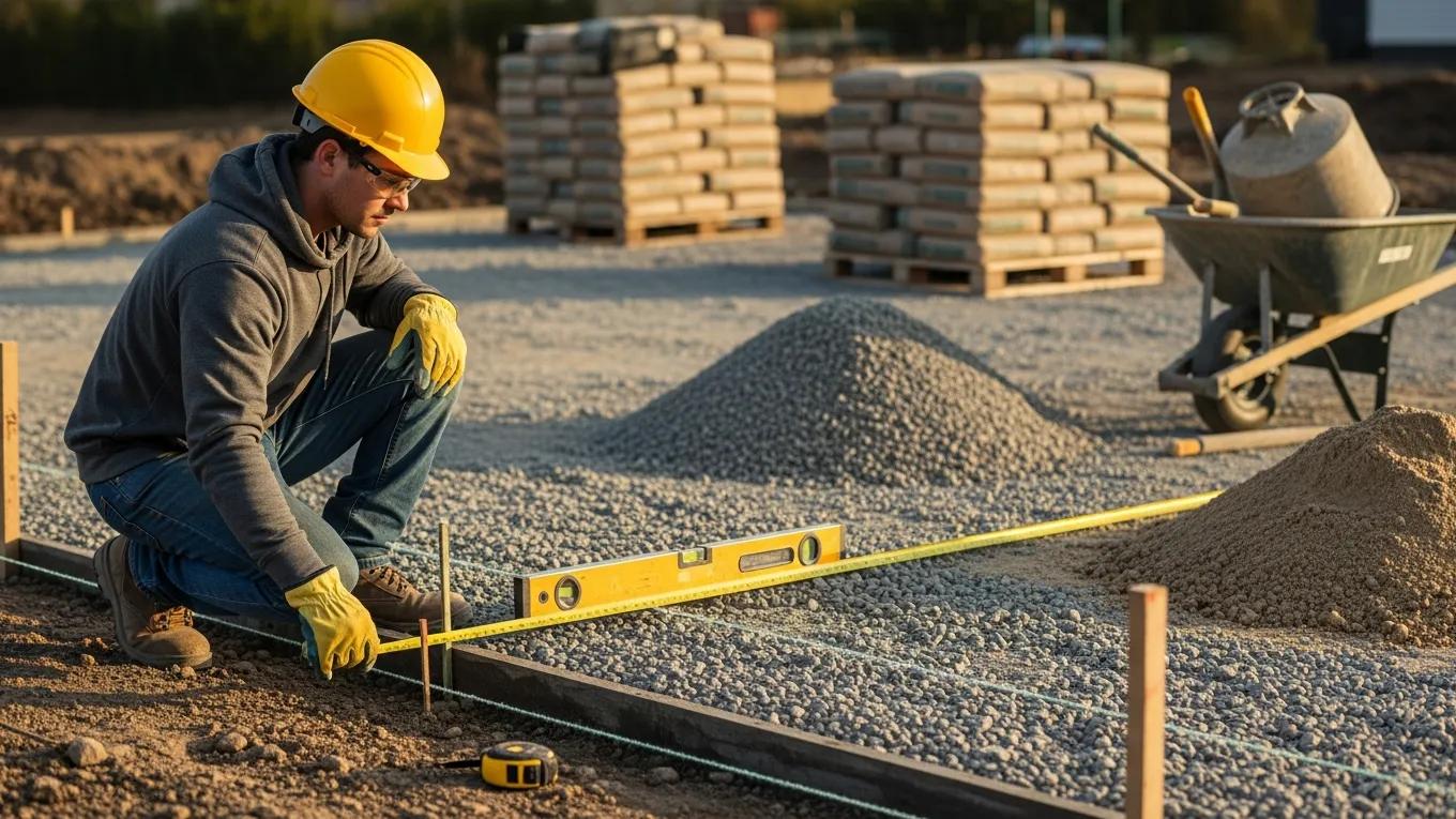 Construction worker preparing a concrete driveway site in Milwaukee