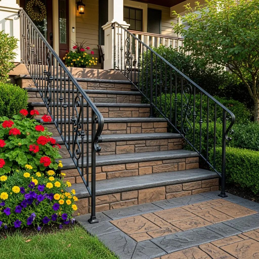 Decorative residential concrete steps with non-slip surfaces leading to a home in Greenfield, WI
