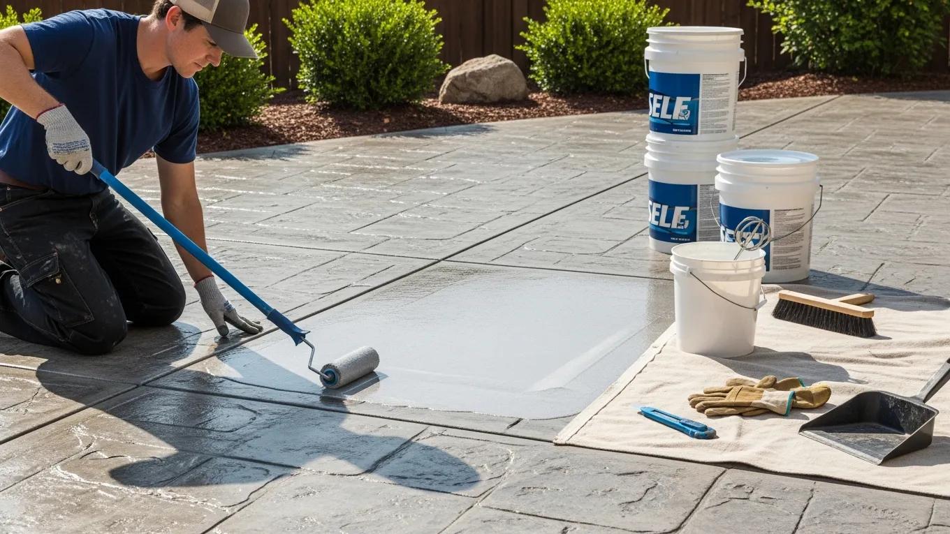 Homeowner applying waterproof sealant to prevent moisture infiltration in concrete