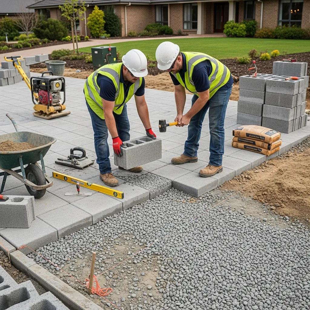 Installation of permeable concrete blocks for effective driveway drainage