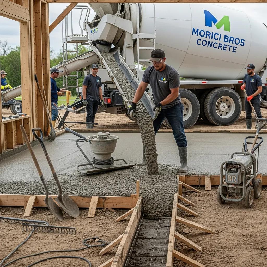 Professional contractor installing a concrete garage floor, showcasing expertise and quality