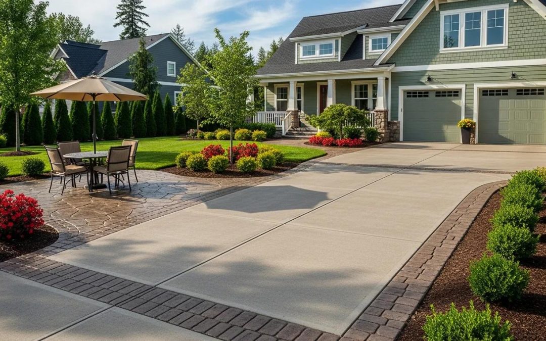 Residential concrete driveway and patio enhancing property value