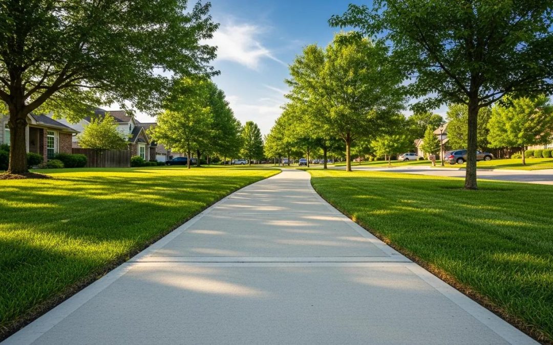 Well-maintained concrete sidewalk in a residential area highlighting safety and aesthetics