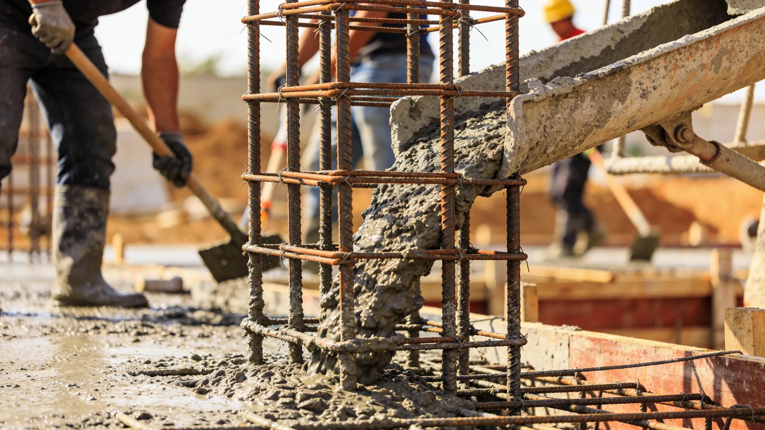 Close-up of reinforced concrete materials used for durable foundation installation