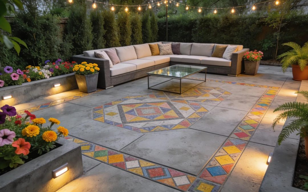 Modern concrete patio design showcasing stylish elements and vibrant colors enhancing outdoor living spaces