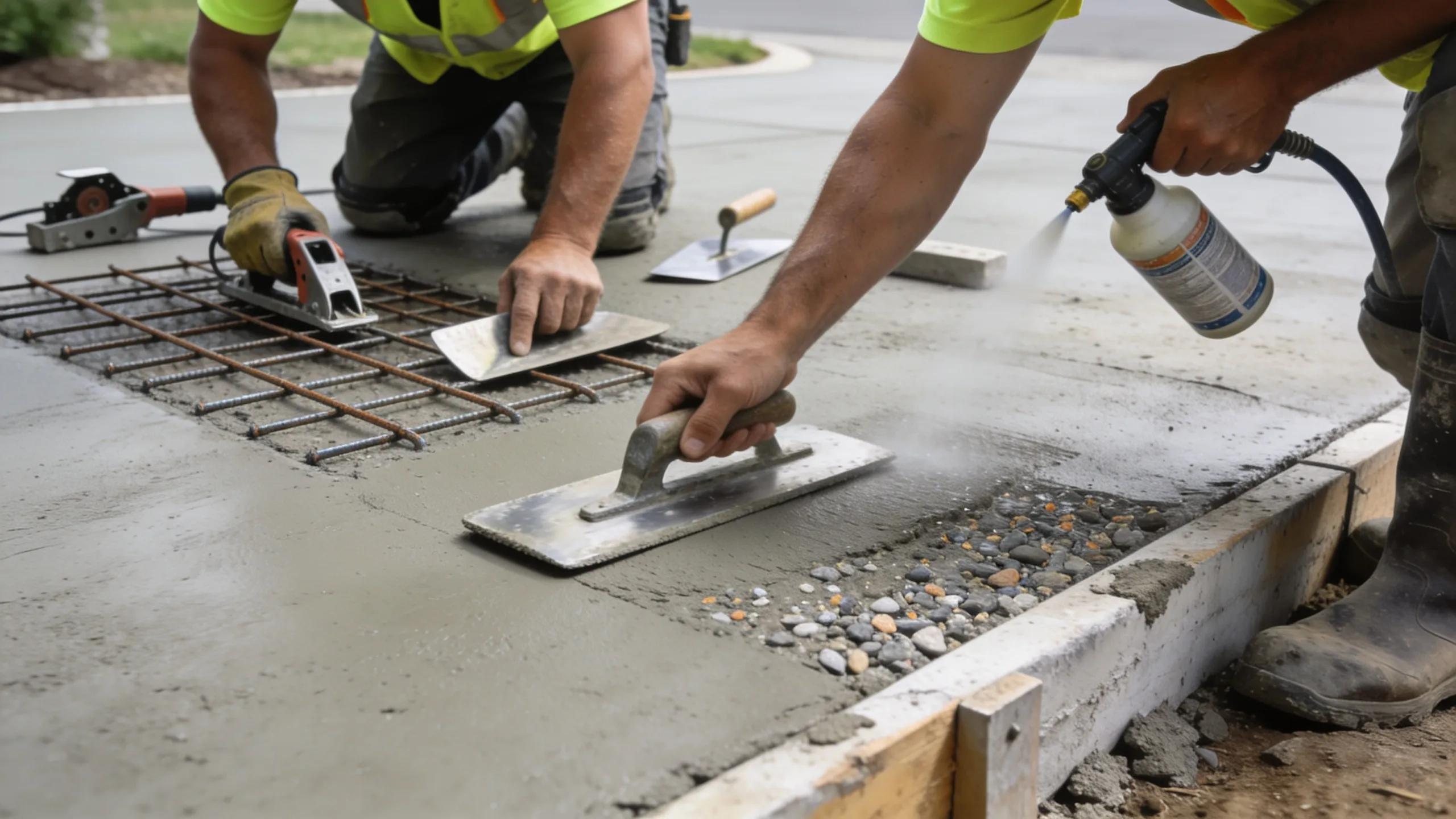 Skilled workers applying quality craftsmanship techniques for durable concrete driveway installation