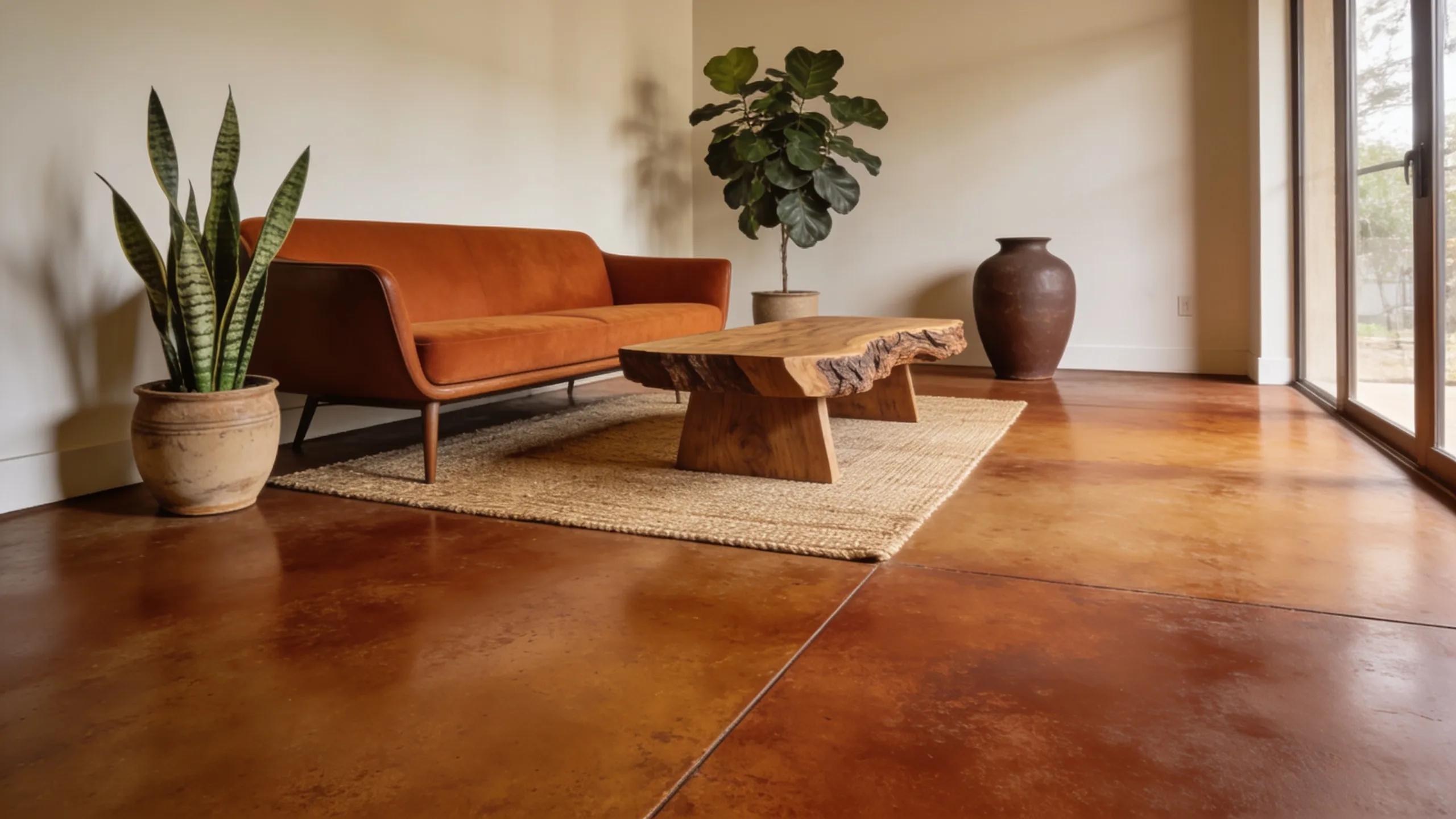 Beautiful stained concrete floors showcasing rich colors in a modern interior setting