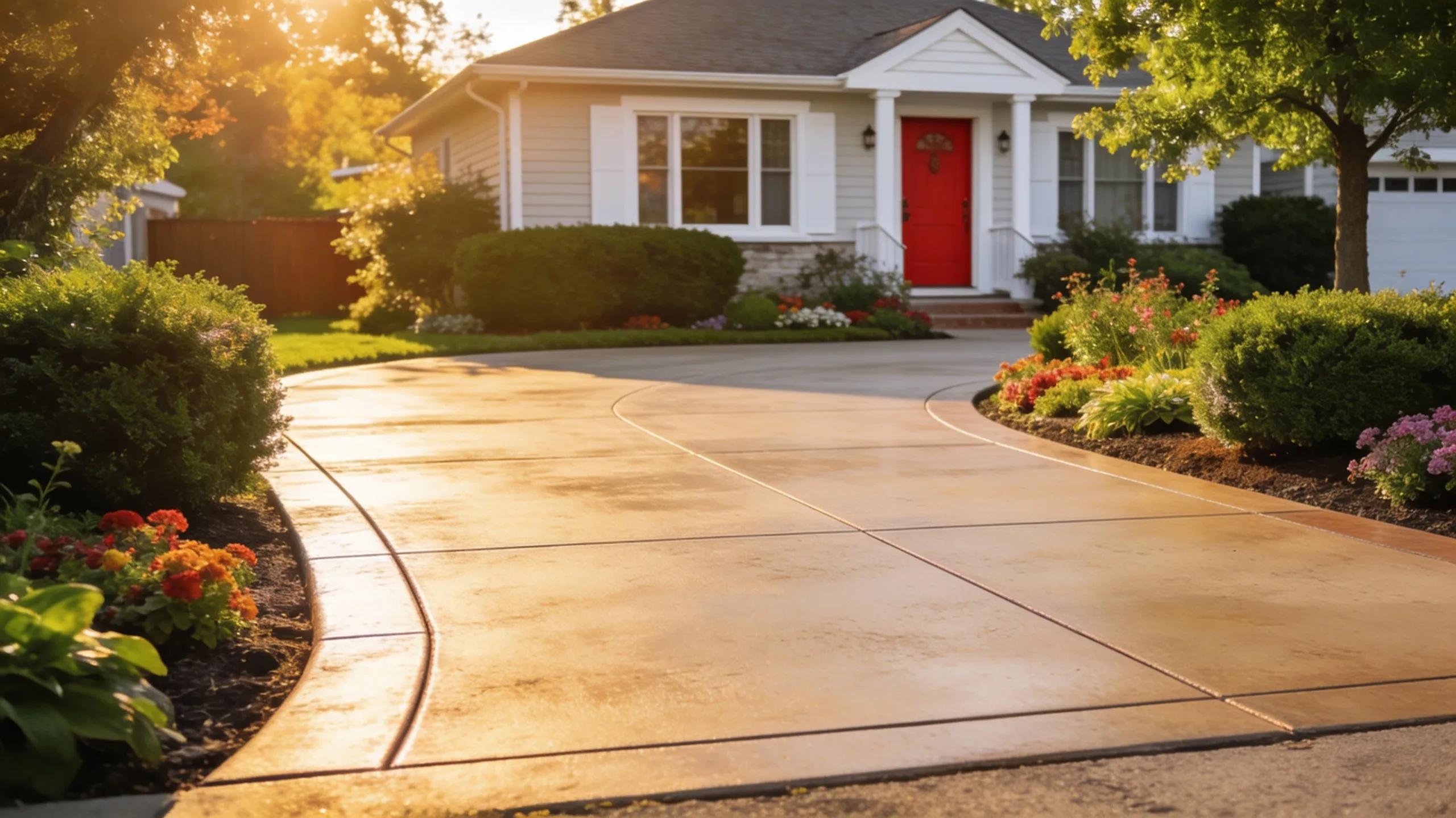 Modern home with newly installed concrete driveway in Milwaukee and landscaped front yard