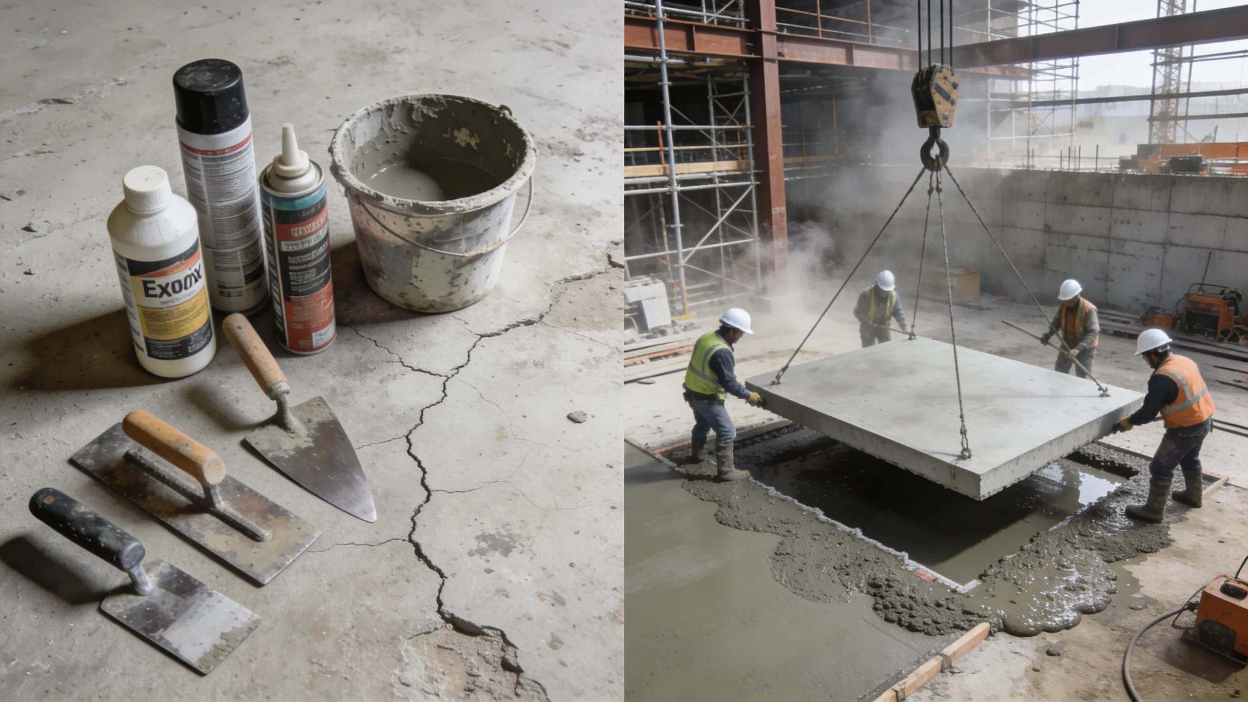 Comparison of concrete repair tools and materials versus new slab installation