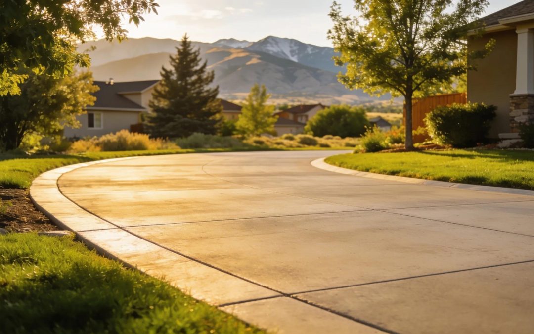 Beautifully installed concrete driveway in a Utah suburb showcasing durability and aesthetics.
