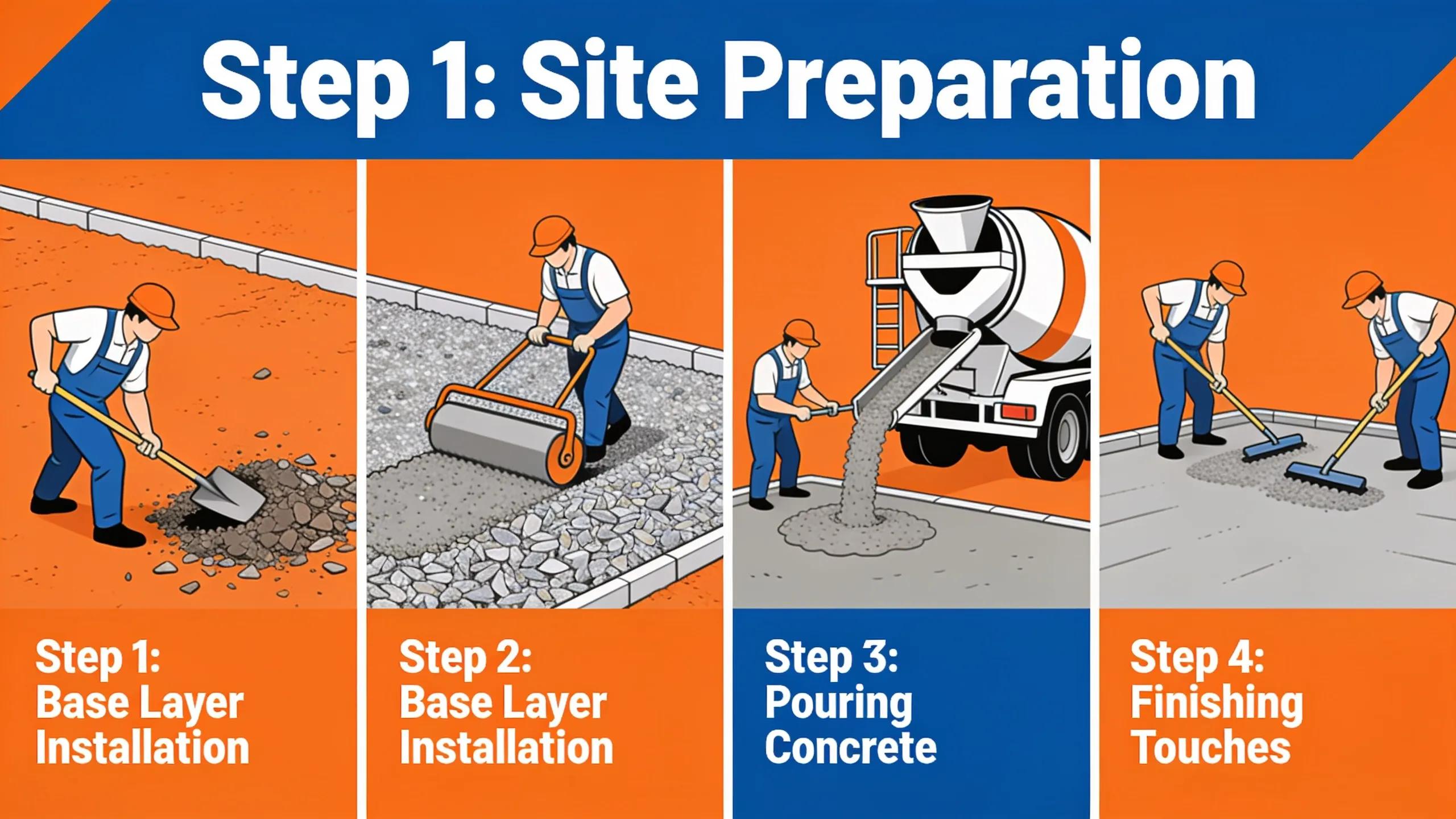 Visual depiction of the concrete driveway installation process highlighting key stages