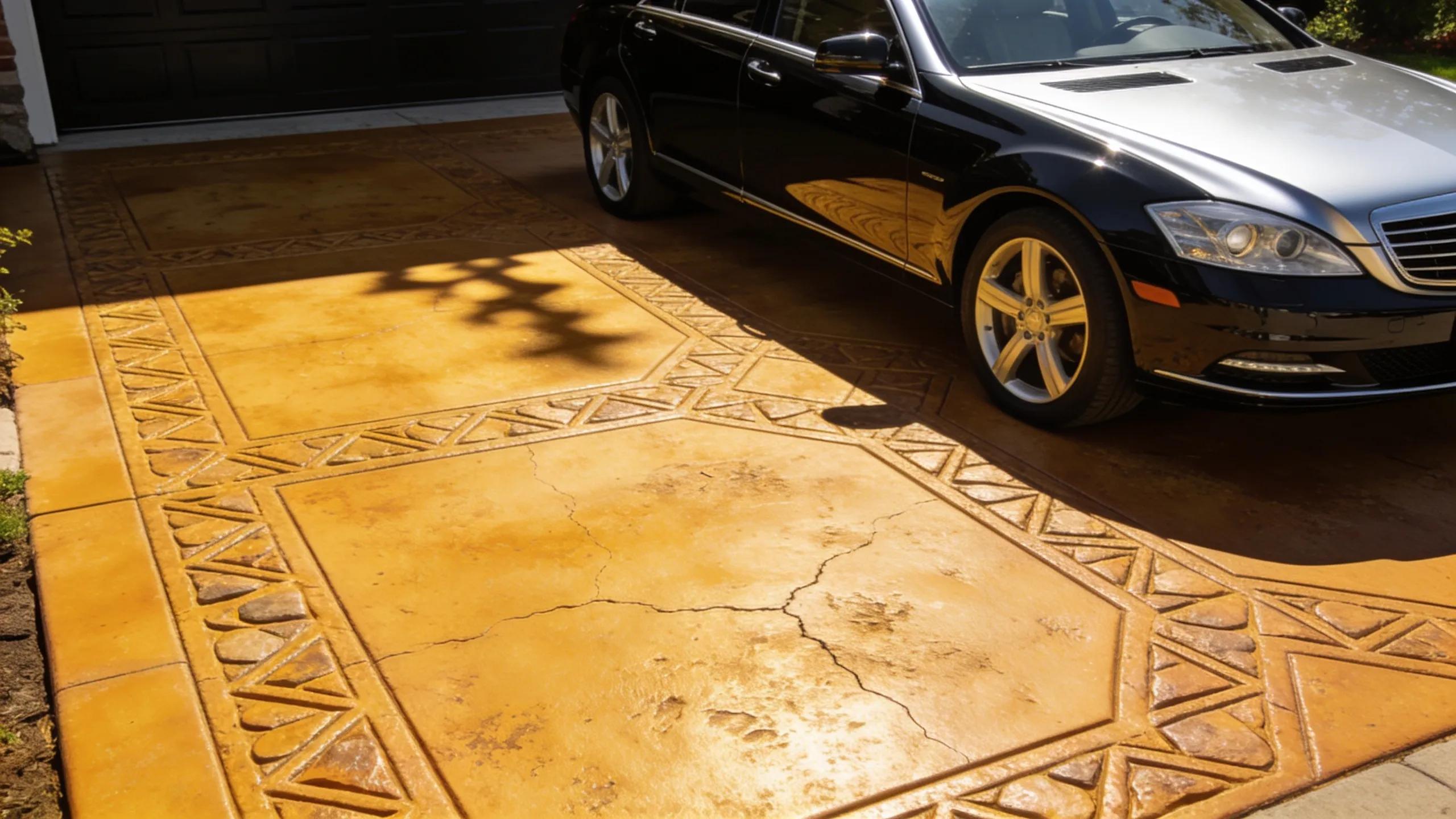 Close-up of a decorative concrete driveway showcasing durability and aesthetic appeal