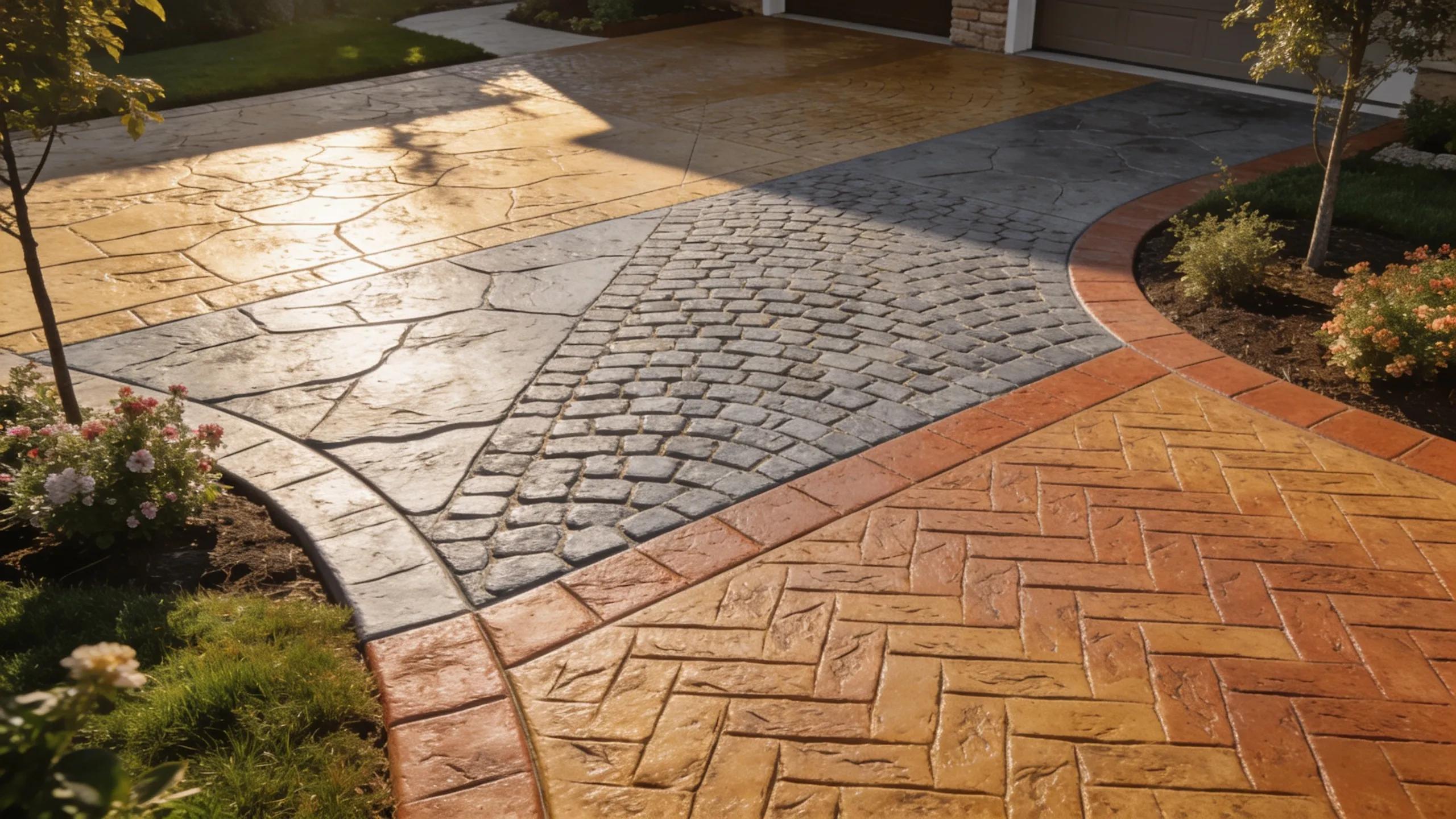 Decorative concrete driveway variations highlighting durability and aesthetic beauty
